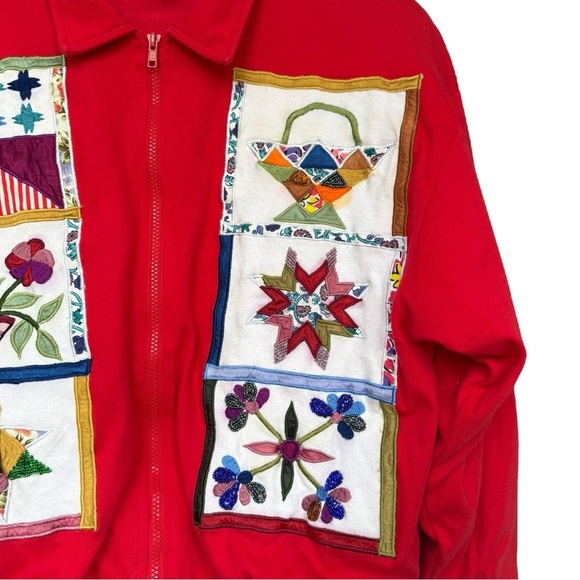 Vintage 90s Quilted Patchwork Sweater Jacket Size Small Red - Picture 3 of 9